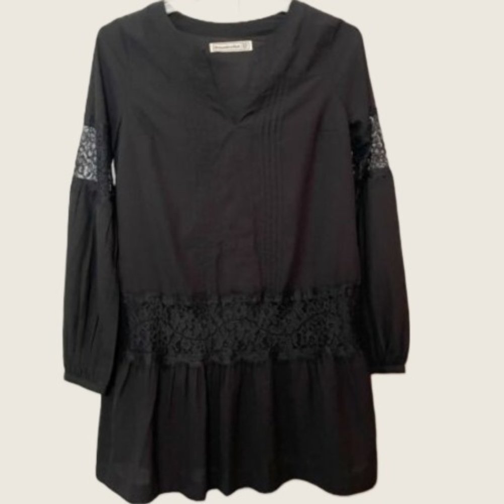 Abercrombie & Fitch Black Drop Waist Dress with Lace Small Tall